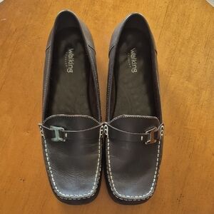 Walking Black Loafers with Silver Buckle. Size 10W